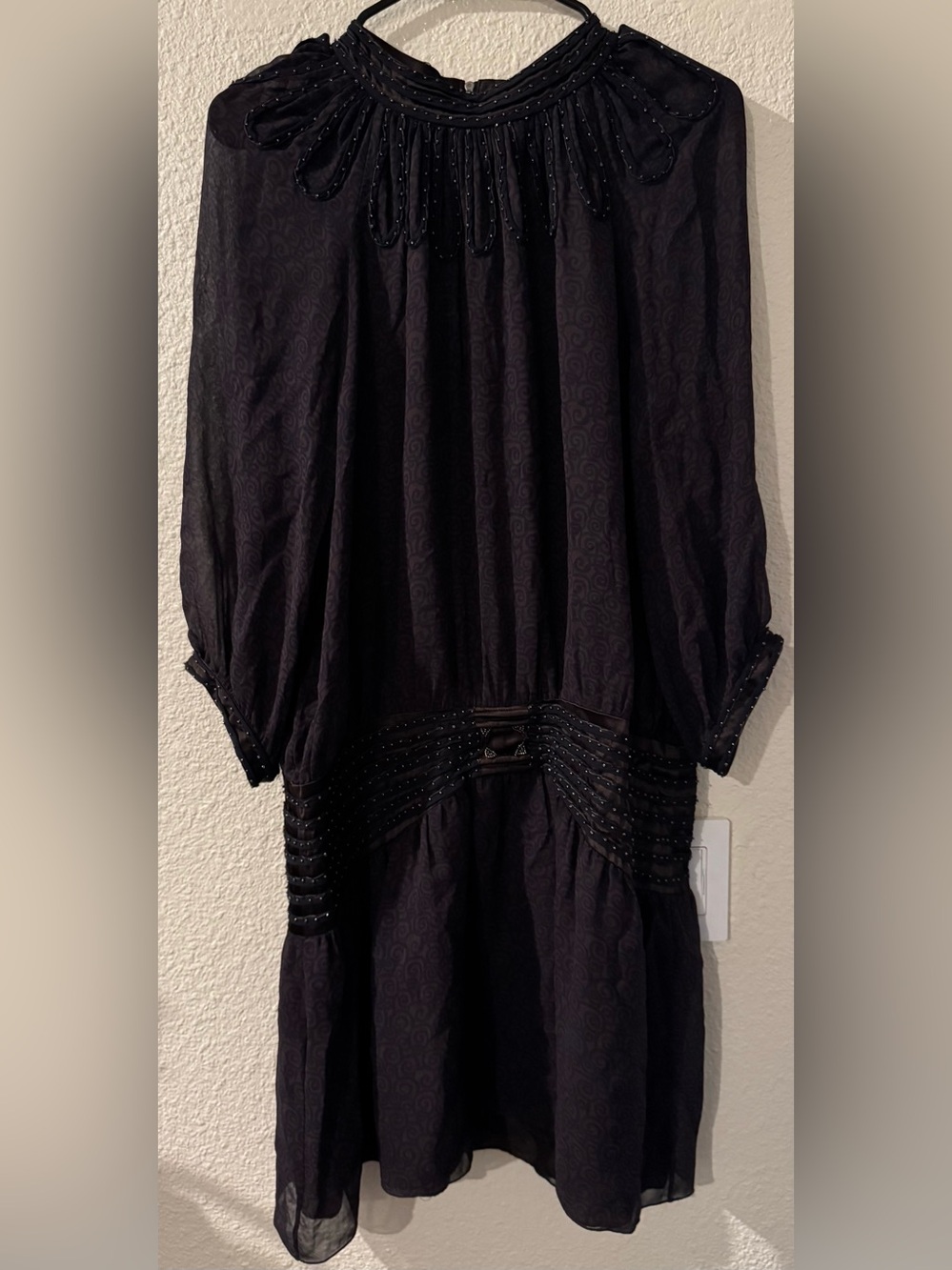Leon Max Limited Edition 100% Silk Black Beaded Dress
